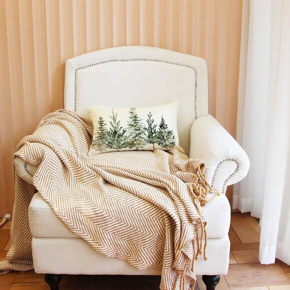 🆕Christmas Winter Trees Lumbar Throw Pillow Cover Xmas Holiday Party Sofa Couch - Picture 5 of 7